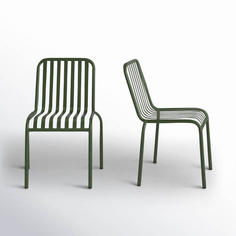 Dark Green Metal Stackable Outdoor Dining Chairs, Set of 2