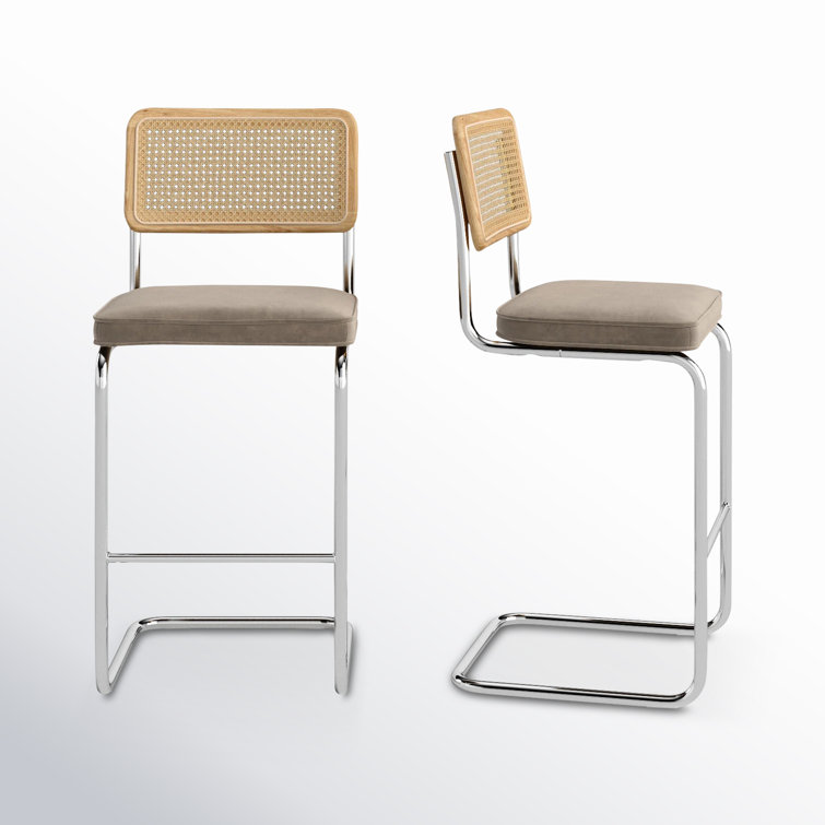 Platinum Gray Velvet and Chrome Bar Stools Set of 2