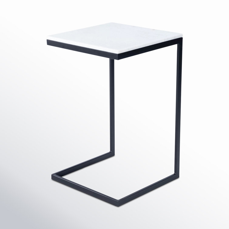 Cleo Modern C-Shape Black Iron & White Marble End Table