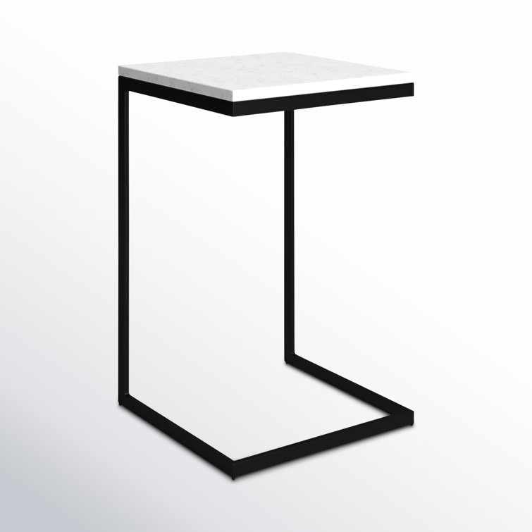 Cleo Modern C-Shape Black Iron & White Marble End Table
