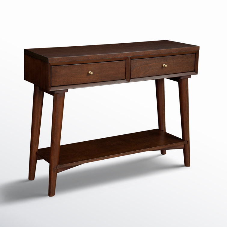 Flynn Mid-Century Walnut Console Table with Flared Legs and Storage