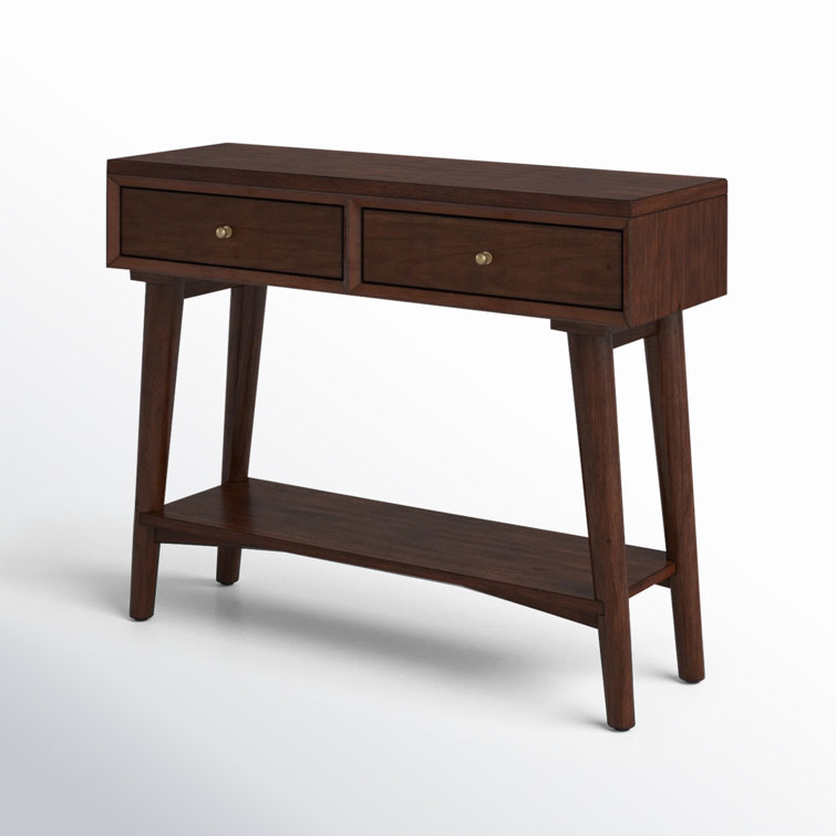 Flynn Mid-Century Walnut Console Table with Flared Legs and Storage