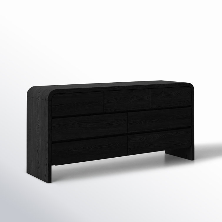 Jet Black Solid Wood 7-Drawer Dresser with Dovetail Joinery