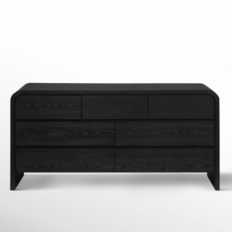 Jet Black Solid Wood 7-Drawer Dresser with Dovetail Joinery