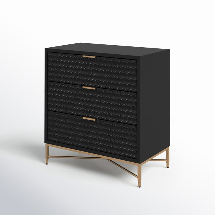 Black Pearl Contemporary 3-Drawer Mahogany Dresser with Gold Accents