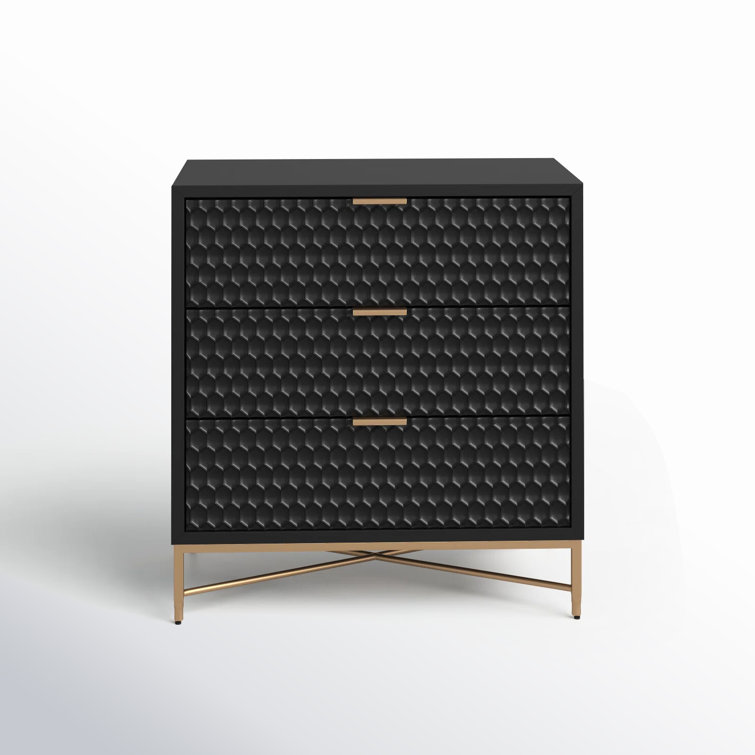 Black Pearl Contemporary 3-Drawer Mahogany Dresser with Gold Accents