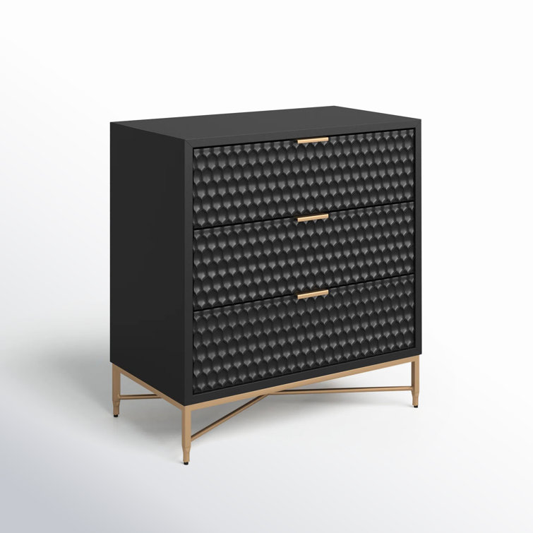 Black Pearl Contemporary 3-Drawer Mahogany Dresser with Gold Accents