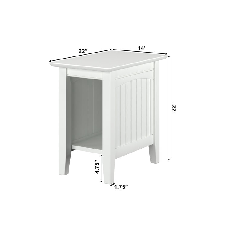 White Solid Wood Rectangular End Table with Shelf