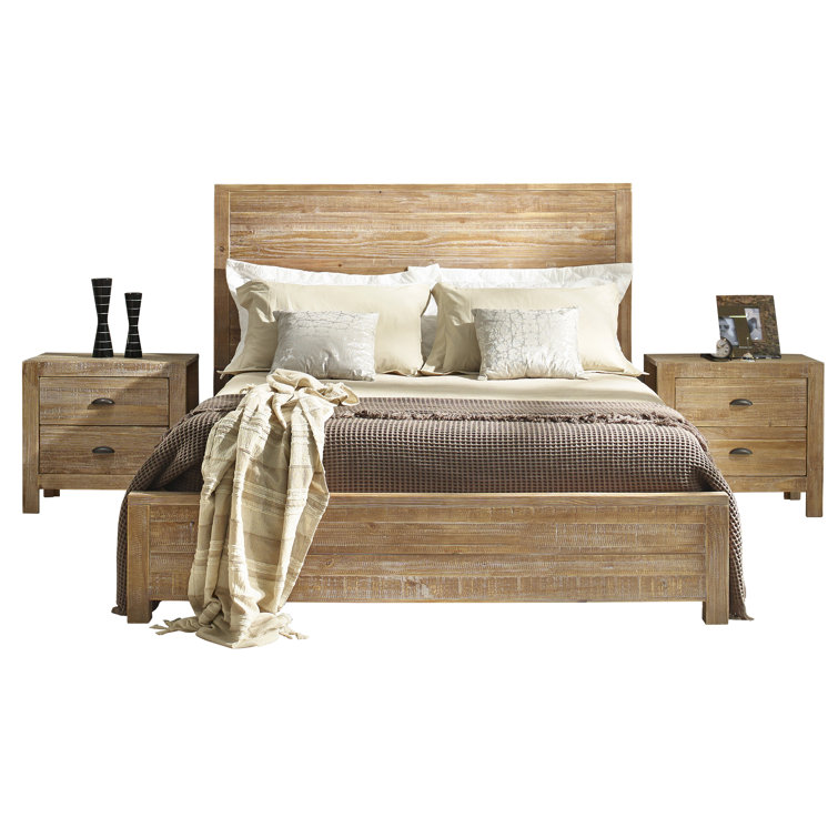 Driftwood Pine Queen Panel Bed with Storage Drawers
