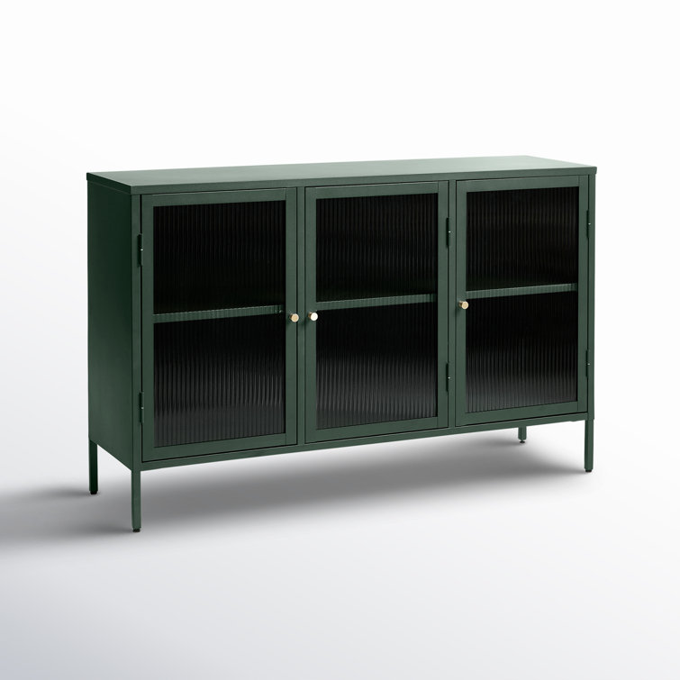 Green Steel and Glass 52'' Sideboard with Gold Hardware