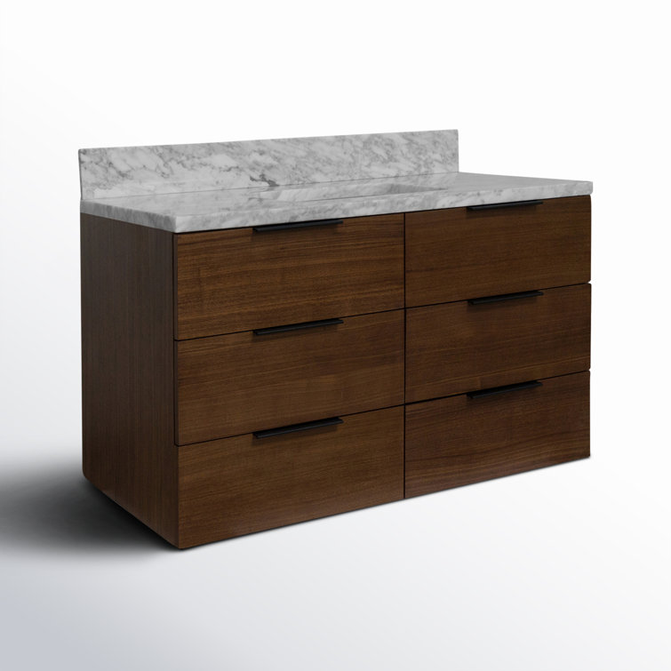 Walnut and Carrara Marble 42'' Single Wall-Mount Bathroom Vanity
