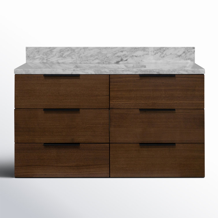 Walnut and Carrara Marble 42'' Single Wall-Mount Bathroom Vanity