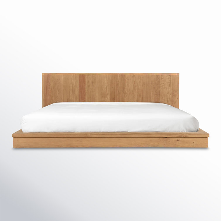 King Oak Solid Wood Platform Bed with Headboard