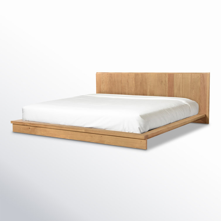 King Oak Solid Wood Platform Bed with Headboard