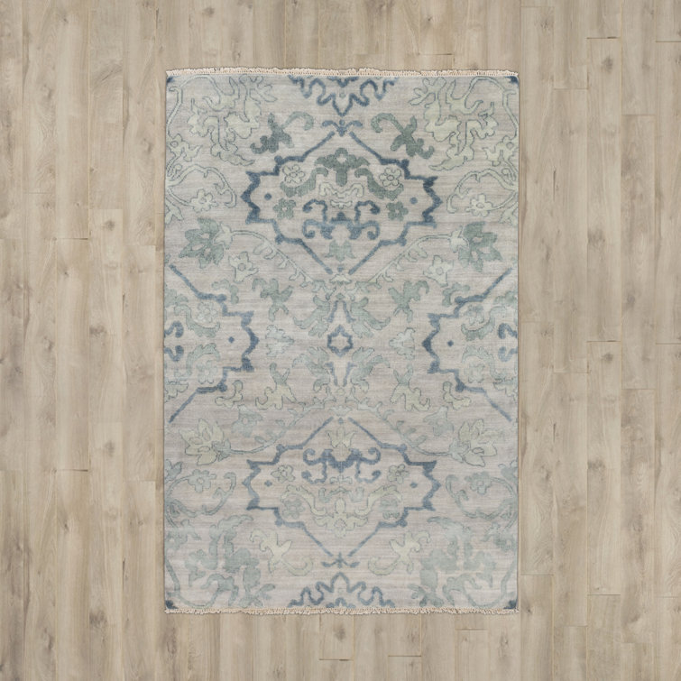 Blue Wool Hand-Knotted Floral 6' x 9' Area Rug