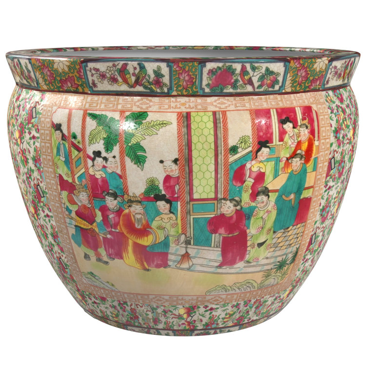 18.5" Green Porcelain Fishbowl with Stand