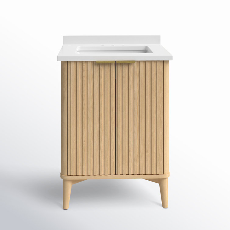Gabi 24 in Rustic Ash Single Bathroom Vanity with White Marble Top