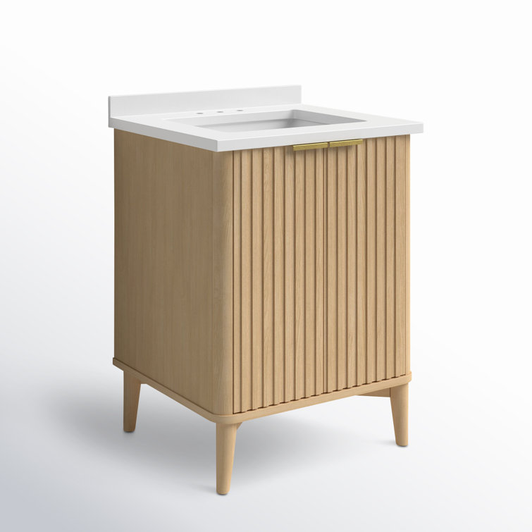 Gabi 24 in Rustic Ash Single Bathroom Vanity with White Marble Top