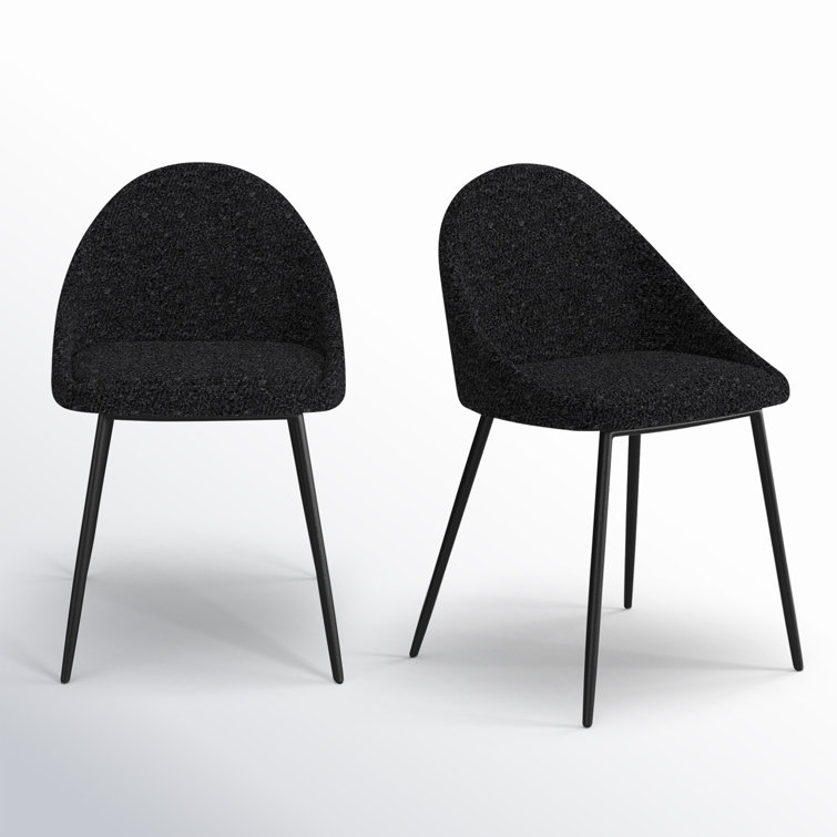 Black Boucle Upholstered Dining Chairs with Metal Legs, Set of 2