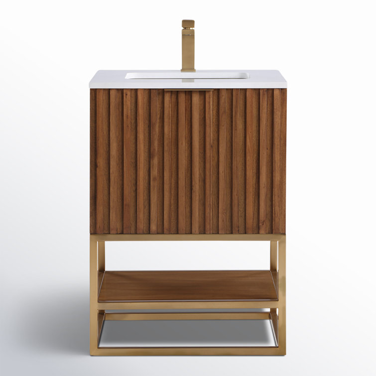 Terra Walnut 24'' Freestanding Bathroom Vanity with Satin Brass Frame
