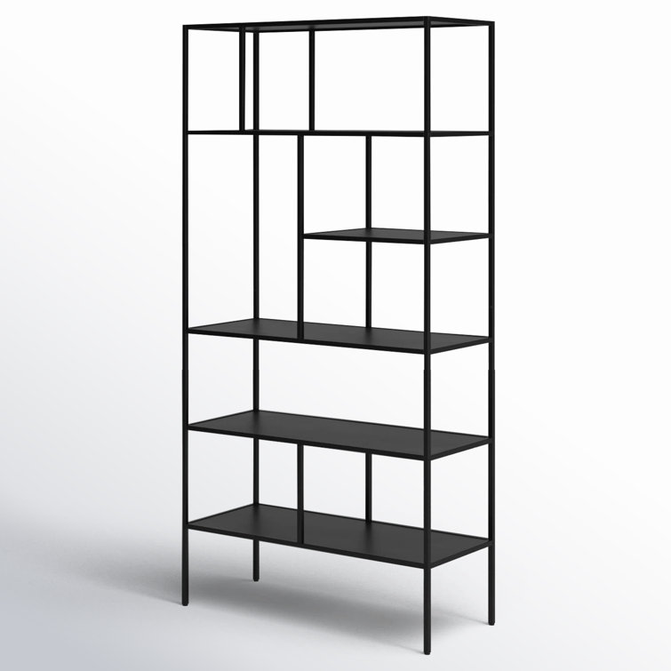 Industrial 5-Tier Blackened Bronze Metal Bookcase, 72" Tall