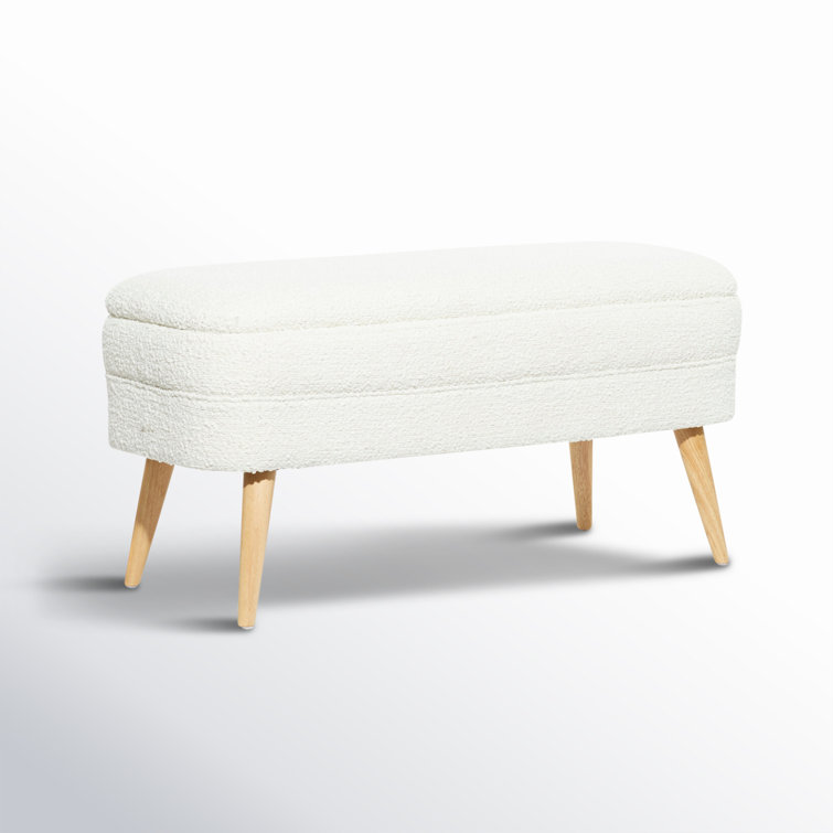 White Upholstered Storage Bench with Squared Wood Legs