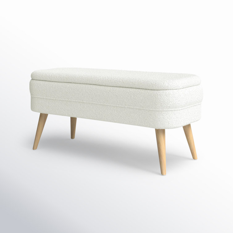 White Upholstered Storage Bench with Squared Wood Legs