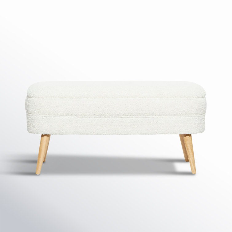 White Upholstered Storage Bench with Squared Wood Legs