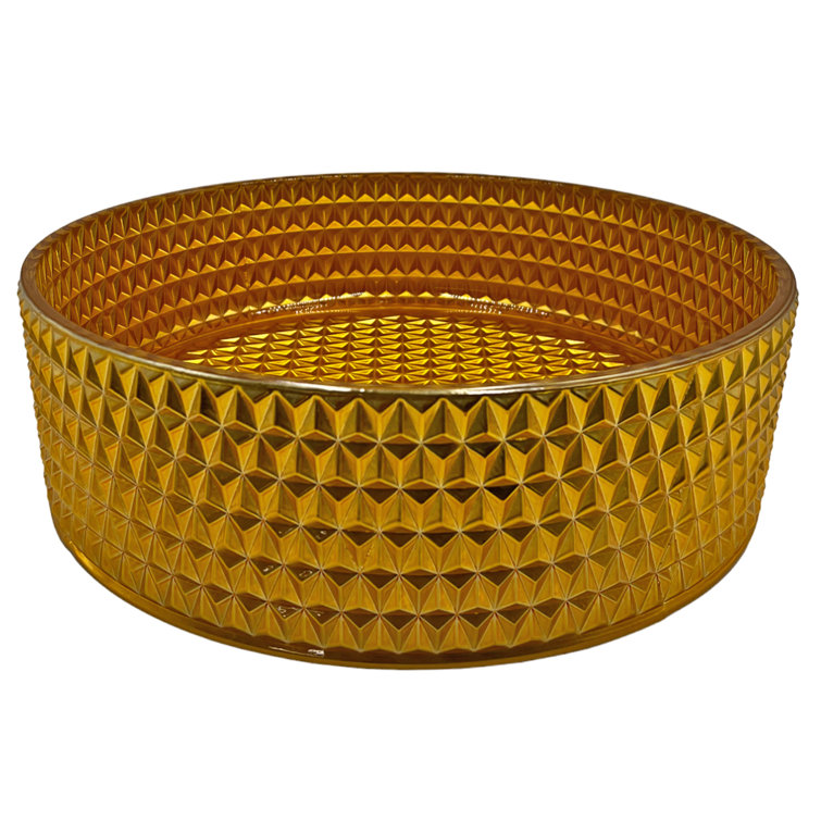 Gold Tempered Glass Circular Bathroom Vessel Sink, 14-inch