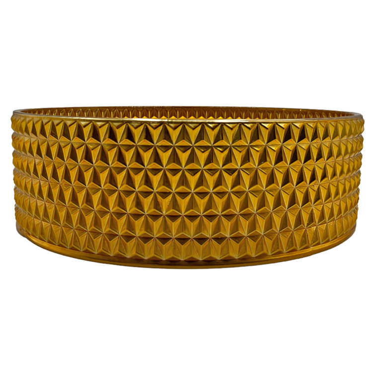 Gold Tempered Glass Circular Bathroom Vessel Sink, 14-inch
