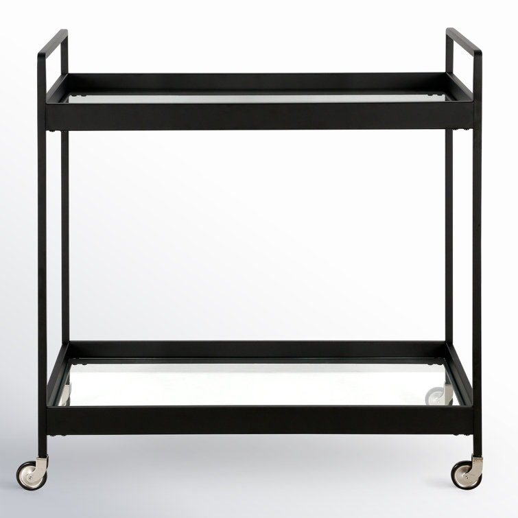 Evelyn & Zoe Contemporary Blackened Bronze Bar Cart with Tempered Glass Shelves