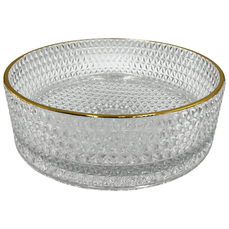 16" Clear and Gold Glass Circular Bathroom Vessel Sink