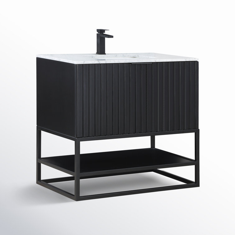 Terra 36'' Black Acacia Vanity with Carrara Marble Top