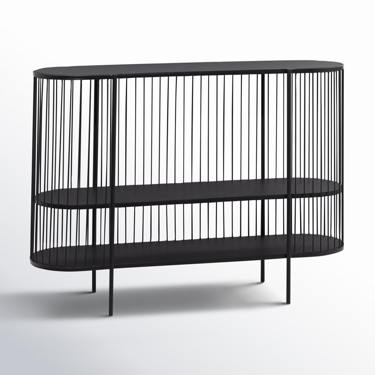 Sleek Black Metal Console Table with Dual Storage Shelves