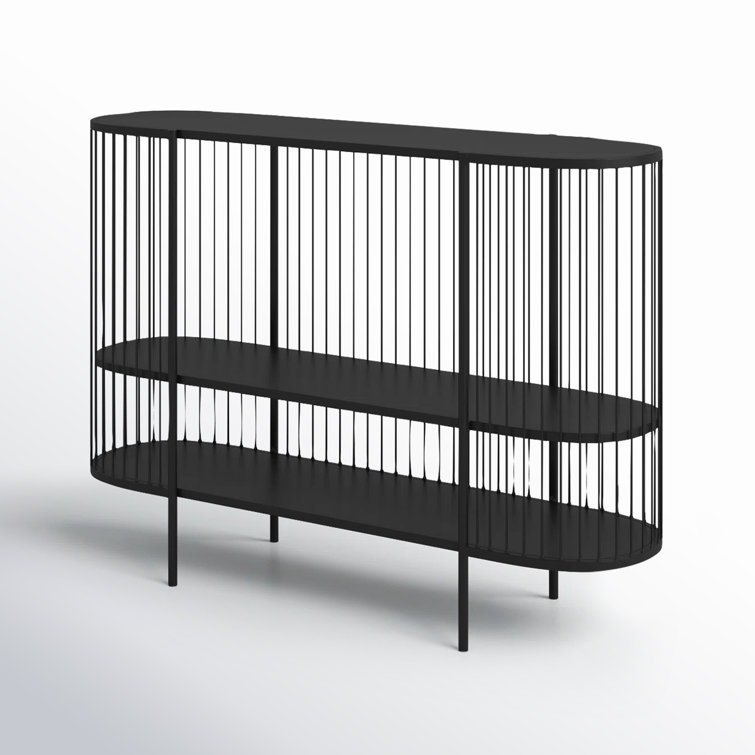 Sleek Black Metal Console Table with Dual Storage Shelves