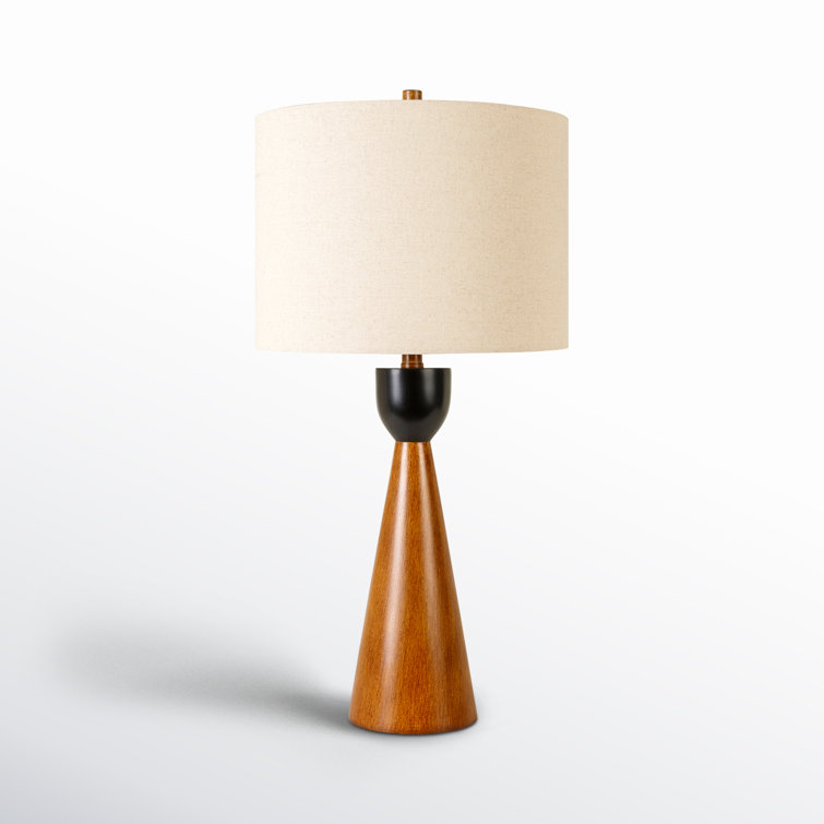 Mid-Century Modern Black and Beige Wood Table Lamp