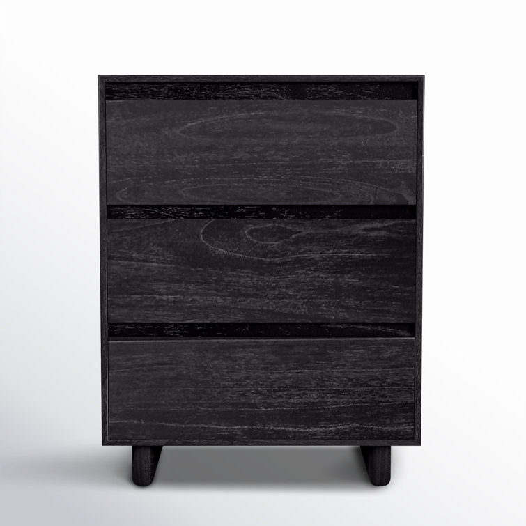 Black Wood 3-Drawer Minimalist Nightstand