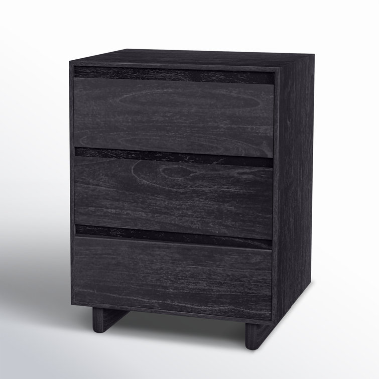 Black Wood 3-Drawer Minimalist Nightstand