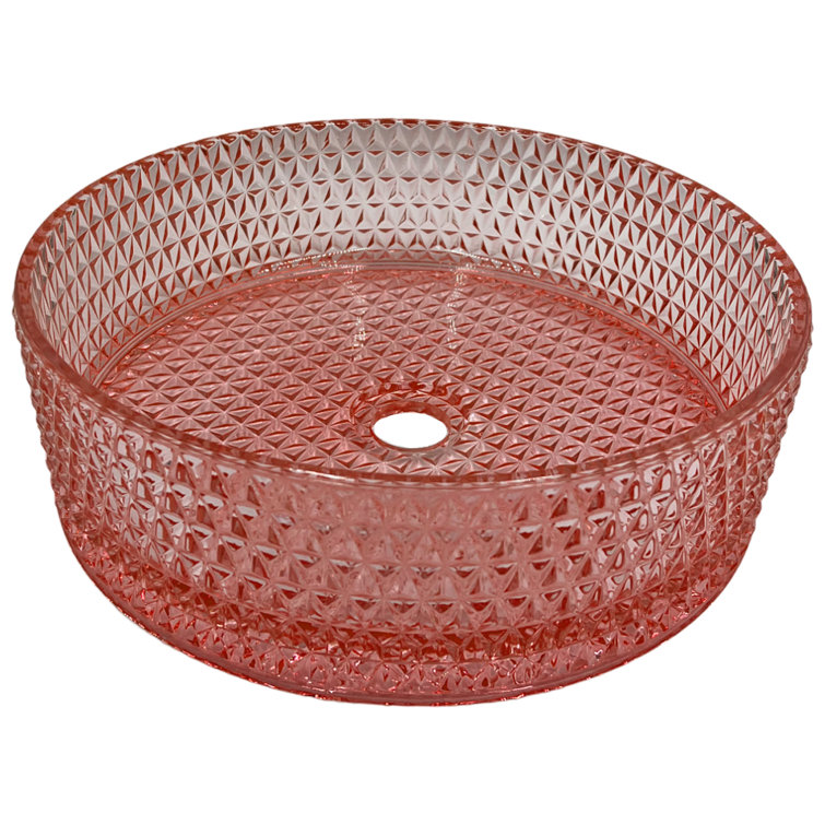 Champagne Pink 16" Textured Glass Circular Bathroom Vessel Sink