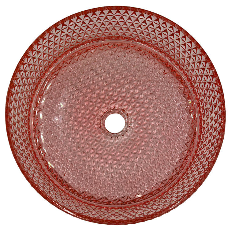 Champagne Pink 16" Textured Glass Circular Bathroom Vessel Sink