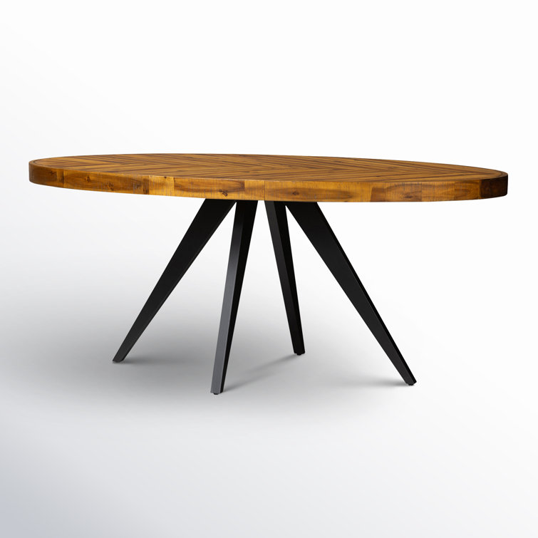 Transitional Rustic Acacia Wood Round Dining Table with Black Legs