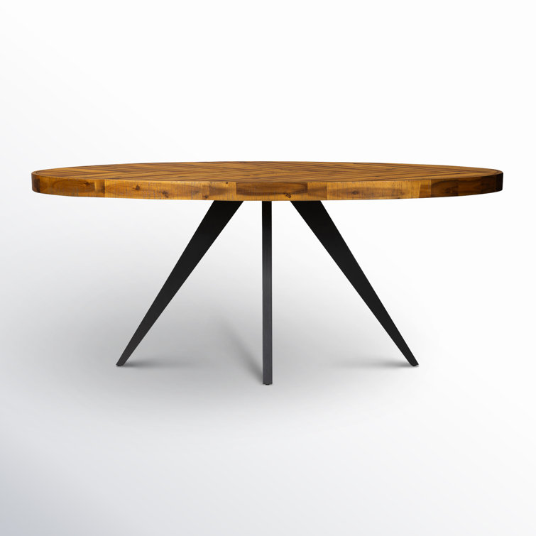 Transitional Rustic Acacia Wood Round Dining Table with Black Legs