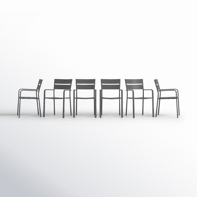 Gray Powder-Coated Aluminum Stacking Dining Chairs, Set of 6