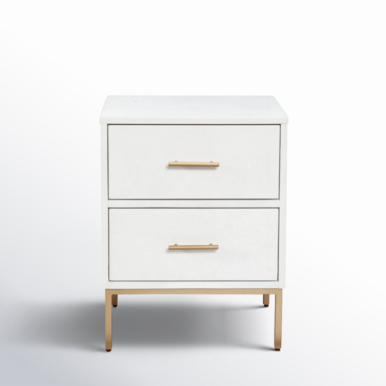 Madelyn Contemporary White & Gold Mahogany 2-Drawer Nightstand