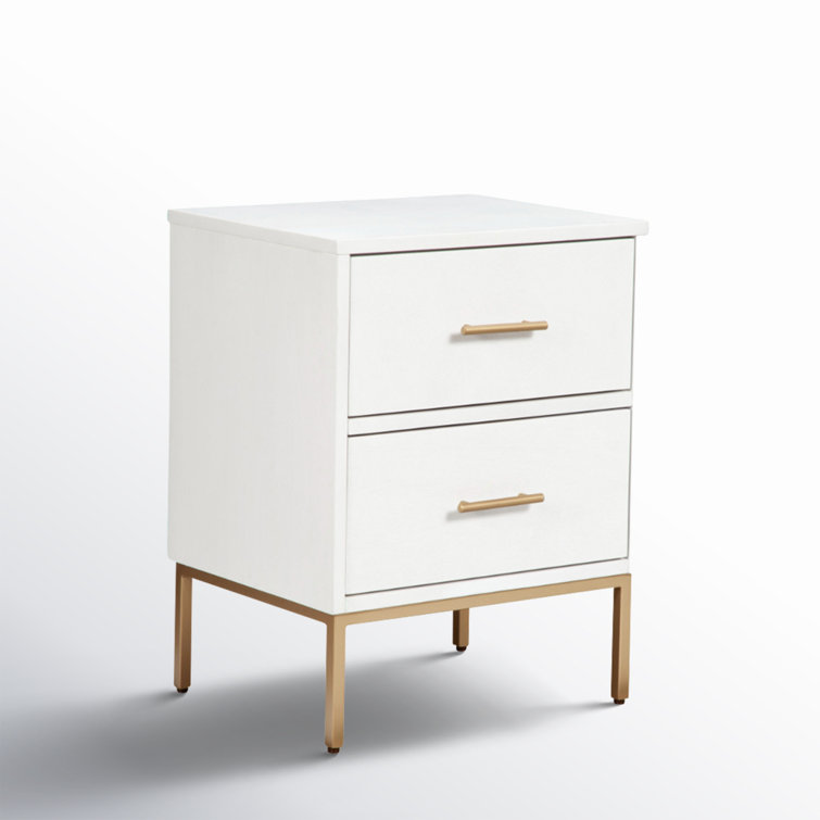 Madelyn Contemporary White & Gold Mahogany 2-Drawer Nightstand