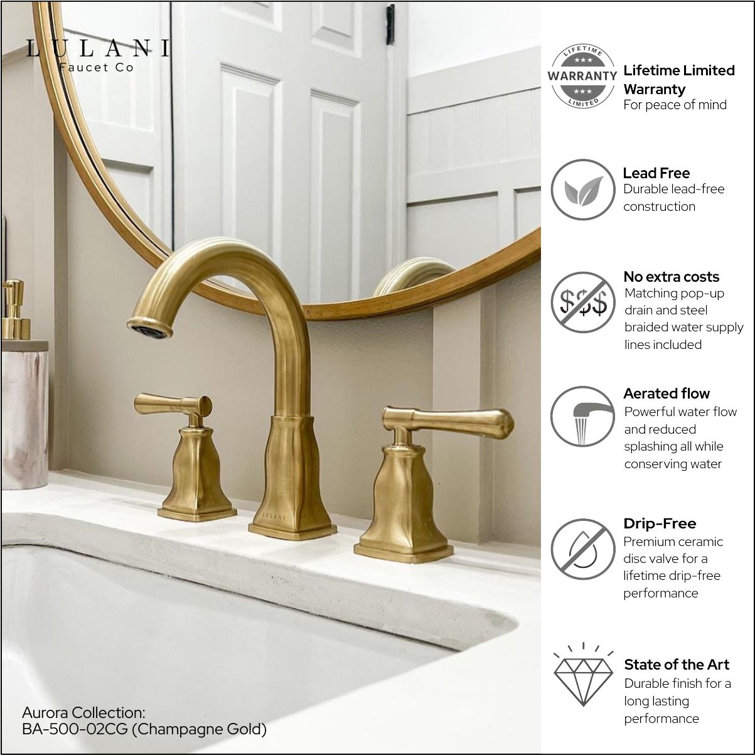 Aurora Champagne Gold Brass Widespread Bathroom Faucet