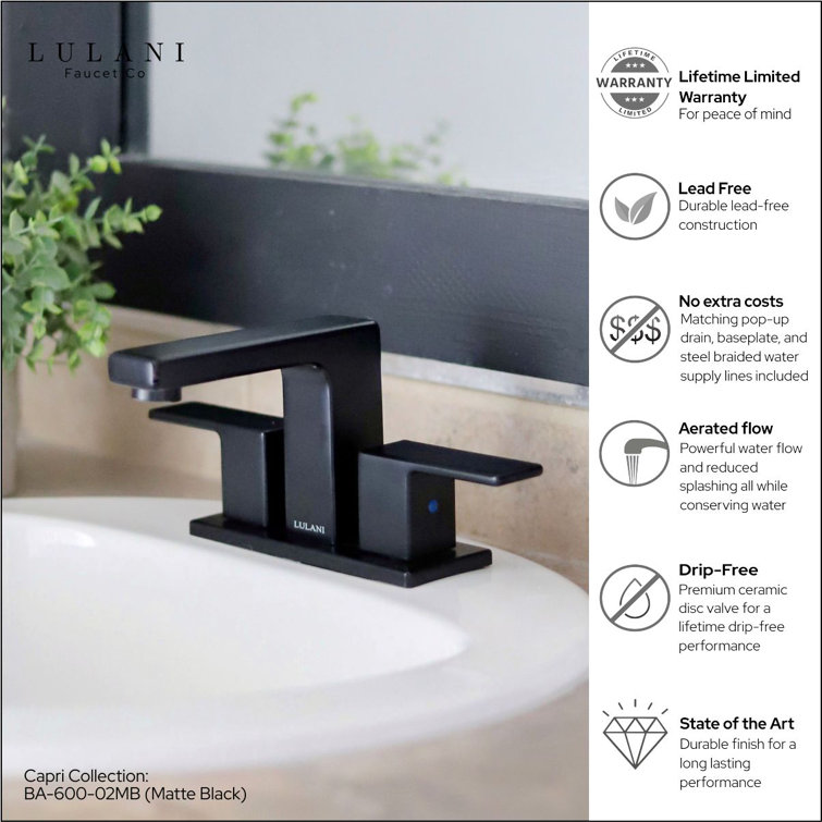 Capri Matte Black 2-Handle Centerset Bathroom Faucet