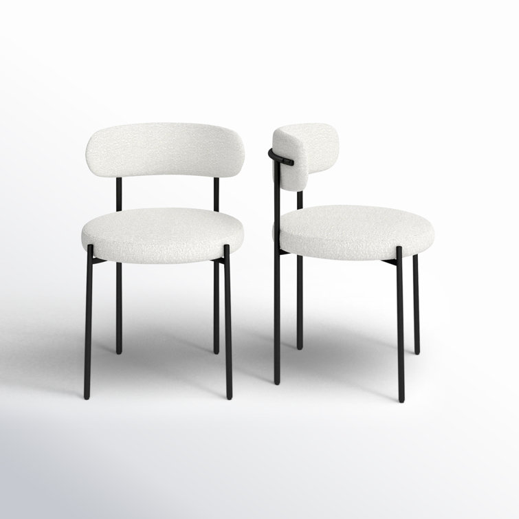 Cream Boucle Upholstered Side Chair with Metal Legs, Set of 2
