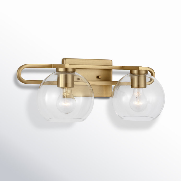 Satin Brass Dual Globe Vanity Light with Clear Glass Shades