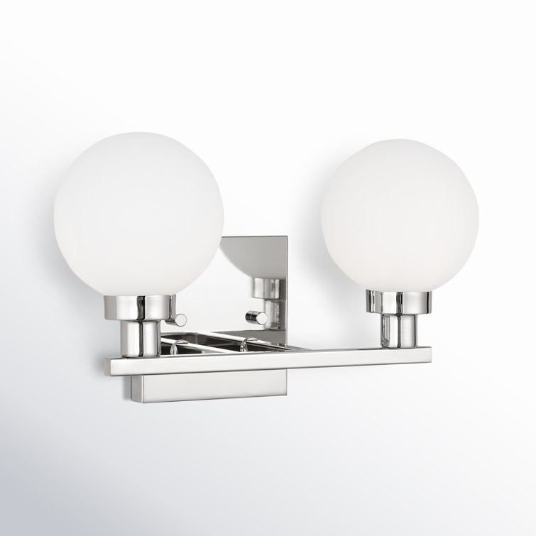 Clybourn Chrome 2-Light Vanity Fixture with Milk Glass Shade